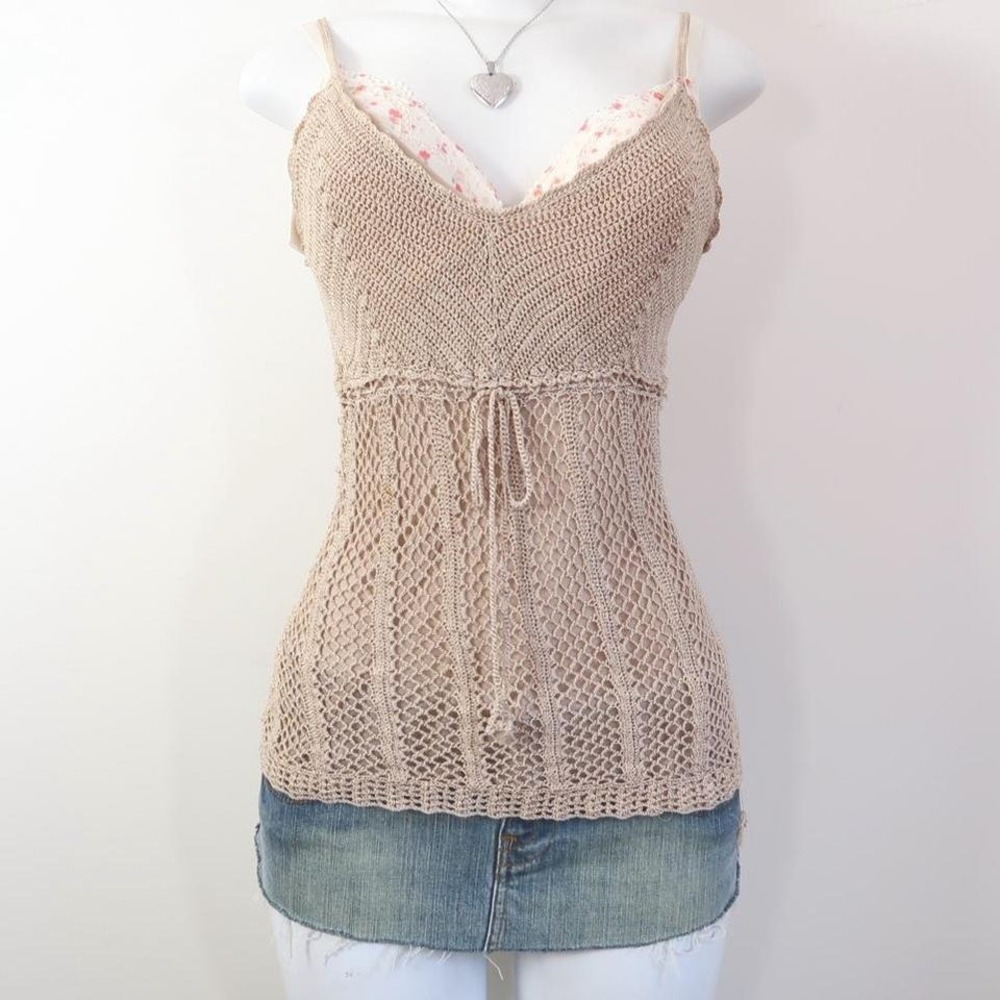 crochet knit tank top drawstring waist boho y2k mcbling